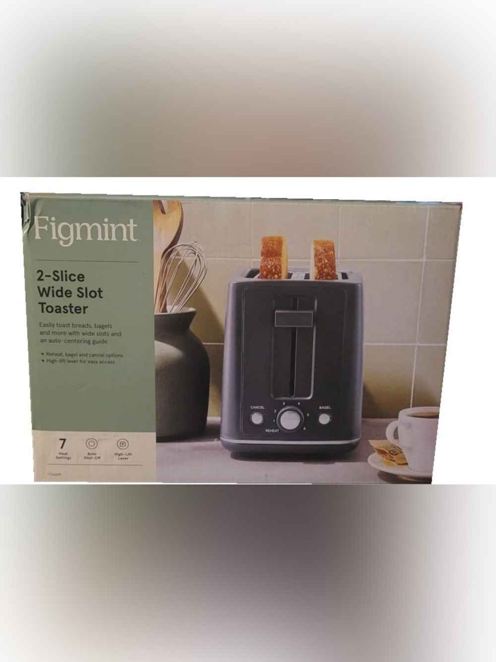 Figmint 2-Slice Wide Slot Toaster in Charcoal Gray
